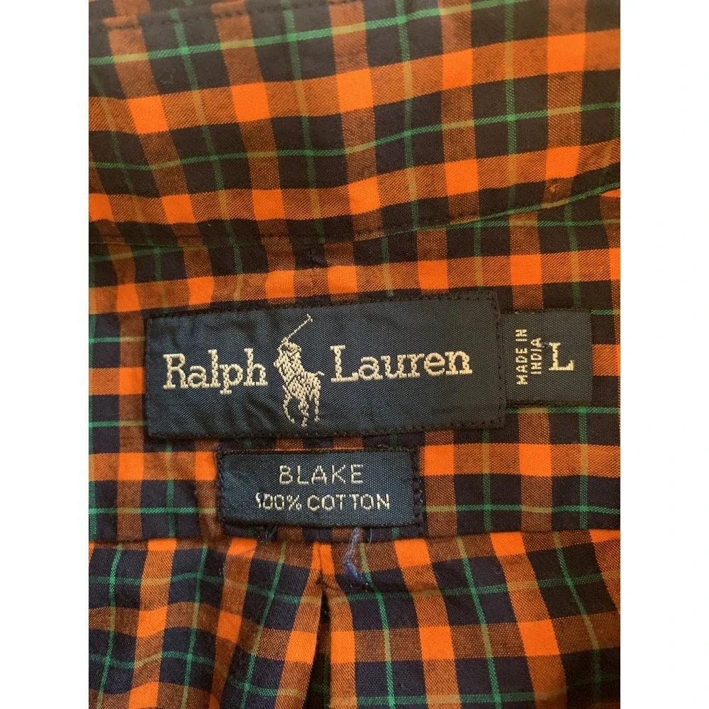 Ralph Lauren Polo Mens Button Down‎ Shirt Blake Large Orange Plaid